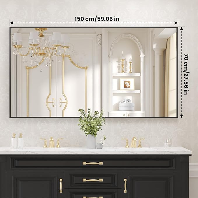 LOAAO Black Bathroom Mirror 60"X28"