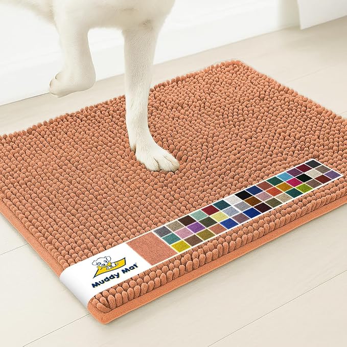 Muddy Mat® | Super Water Absorbent Door Mat Indoor, Microfiber Quick Dry Chenille Entryway Rug, Slip Resistant Front Door Mat, Indoor Mats for Entryway, Machine Washable Pet Rug, Peach 24" x 96"