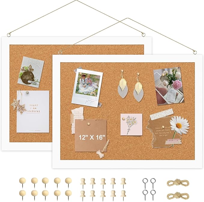 2-Pack Double-Sided Cork Board, Picture Display Vision Board Kit Corkboards