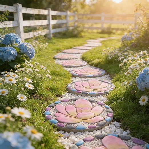 Succulent Pattern Cement Stepping Stones - Garden Stepping Stones Outdoor Pavers for Outside Walkway Gifts for Grandma Garden Stones Decorative Sculpture Yard Art 0.75 * 10 * 10 Inch