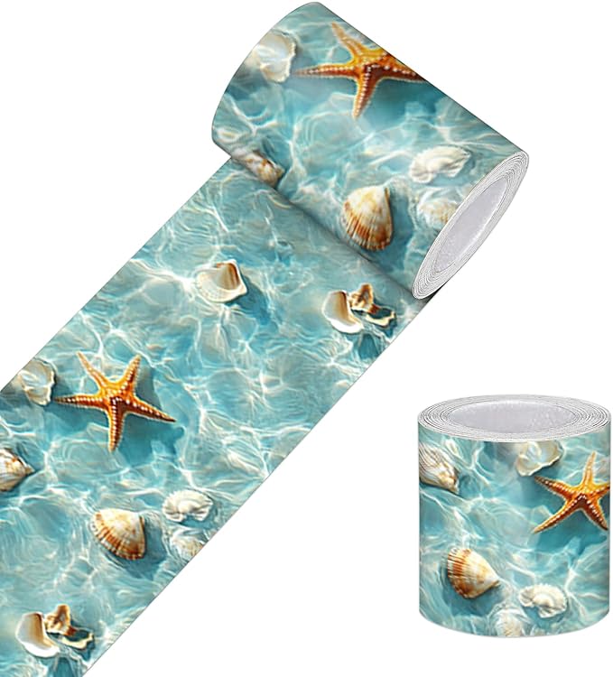 HOMETITUTE Wallpaper Border Peel and Stick Wall Border Coastal Shell Water