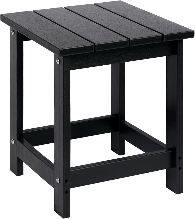LZRS Adirondack Outdoor Side Table â Durable Weather-Resistant HDPE Patio End Table for Porch, Deck, Pool, Garden,Sturdy and Easy Assembly, Black