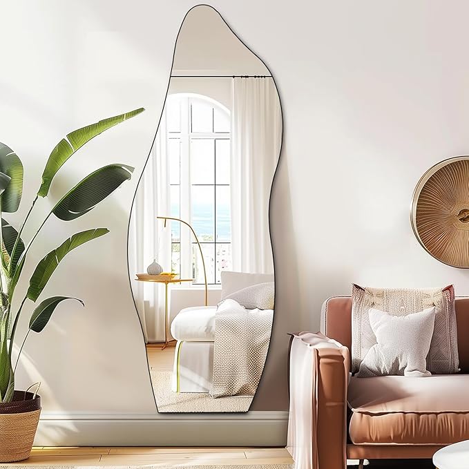 QDSSDECO Full Length Mirror 63"x24" Irregular Wall Mirror Wave Frameless