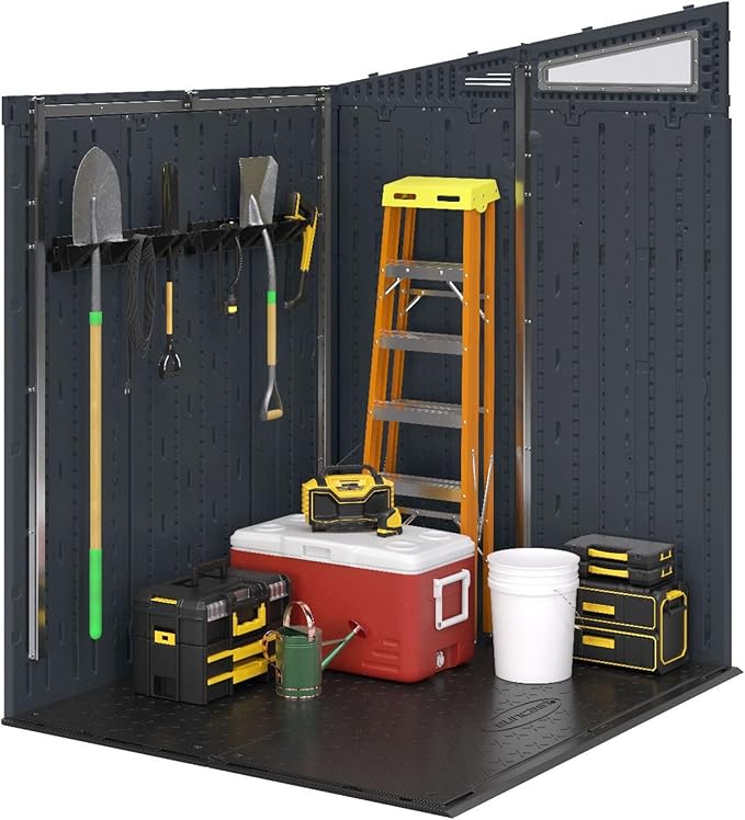 Suncast 3 Pack Long Handle Tool Organizer, Resin Wall Mount Storage Rack with Interlocking Hook System for Garage or Closet, 4.5” x 25” x 5.25”, Black