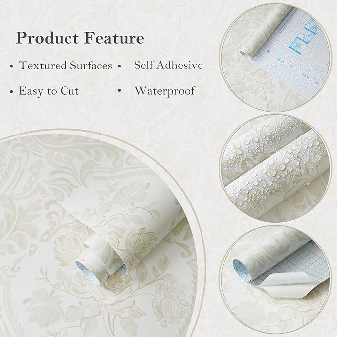 Ismoon Floral Peel and Stick Wallpaper Vintage Beige Contact Paper Boho