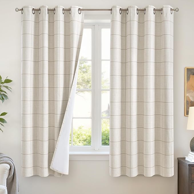 Lajode Linen Blackout Curtains 63 Inches Long