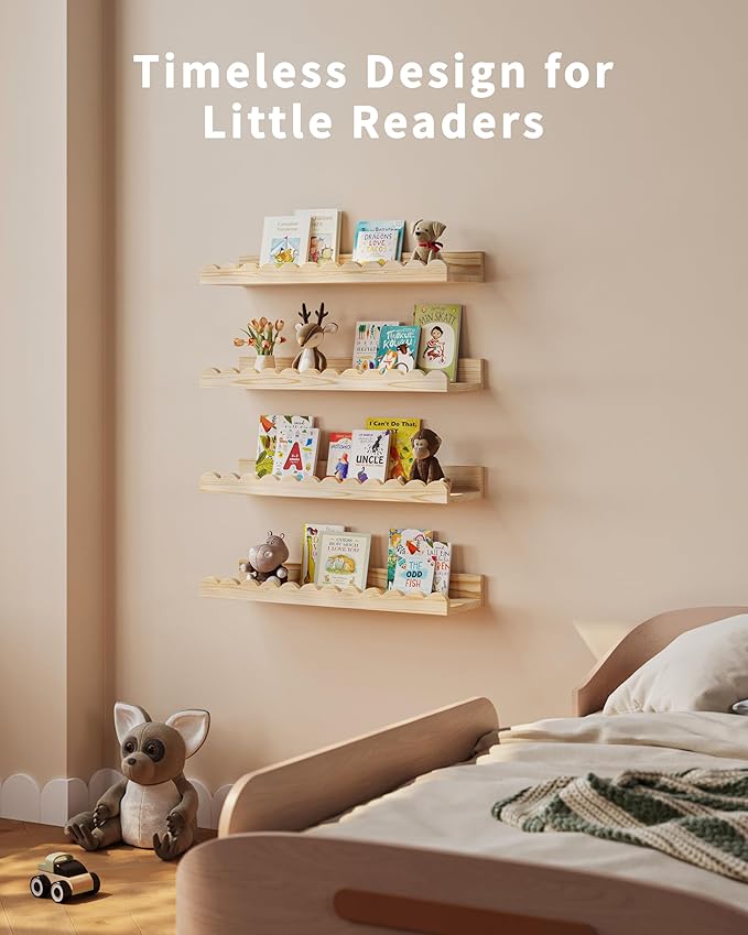Shario Nursery Book Shelves, Scalloped Shelves, Wall Book Shelves