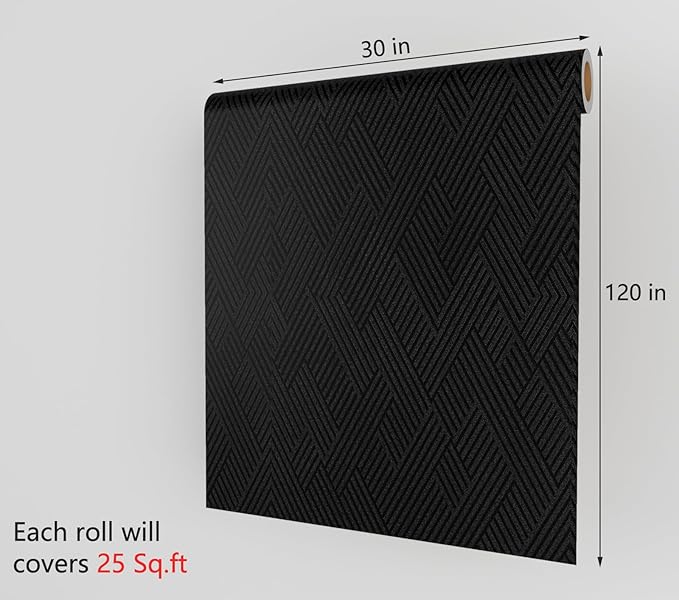Decotalk 30"x120" Textured Peel and Stick Wallpaper Black Geometric
