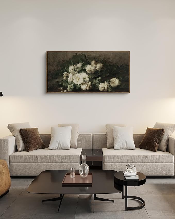 InSimSea Extra Large Framed Vintage Wall Art, Living Room Country Farmhouse Decor, Flowers Landscape Paintings, Canvas Prints, Retro Floral Long Pictures for Bedroom Above of Bed,20x40inch