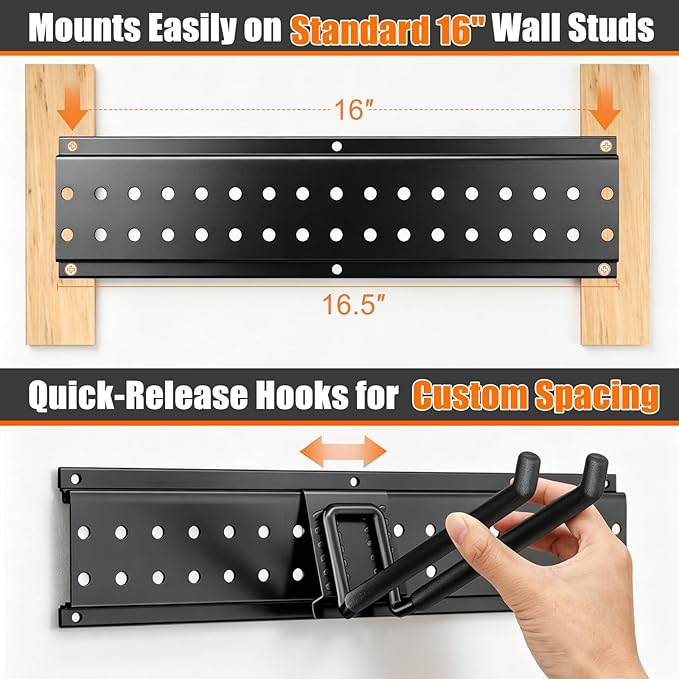 Garage Tool Organizer Wall Mount 49.5 inches with 10 Adjustable Heavy-Duty Hooks, Garage Organization, Garden Tool Storage Rack, Yard, and Shed, Holds Up to 400 lbs