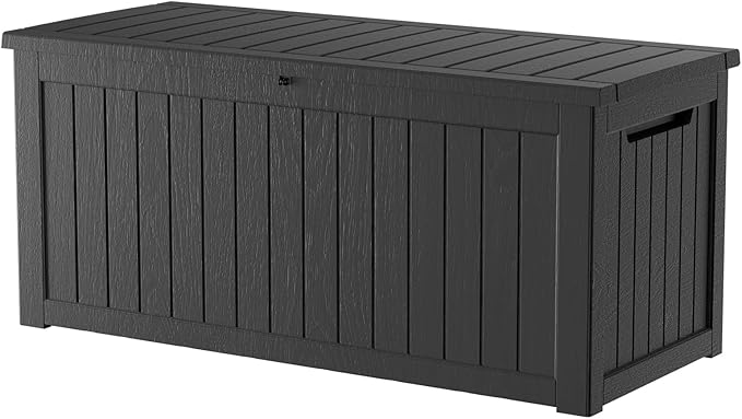 270 Gallon Lockable Resin Deck Box, Waterproof & UV-Resistant Outdoor Storage Box for Outdoor Cushion Storage, Garden Tools & Pool Accessories Storage, Black
