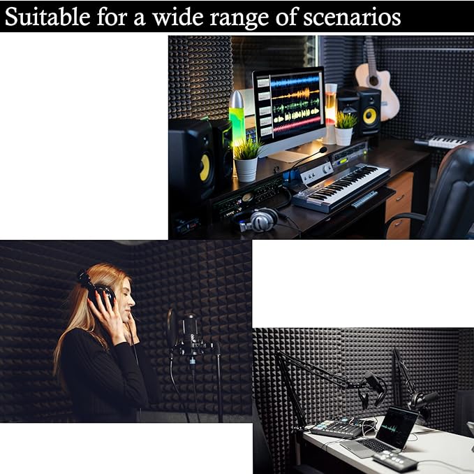 4 Pack Acoustic Foam, High Density Fire Resistant Soundproof Panels