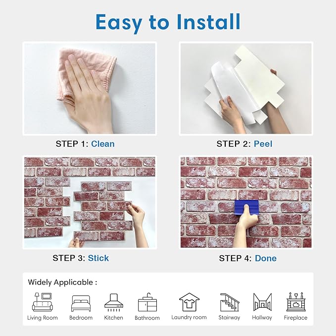 COMSTICKC 3D Faux Brick Wall Panels Peel and Stick Wall Covering, Not Real Brick