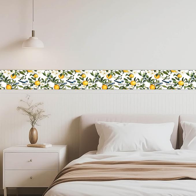 IVN Wallpaper Border Peel and Stick PVC Citrus Blossom and Bird Design 4x196