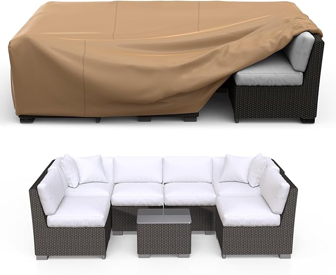 Patio Furniture Set Cover Waterproof, Heavy Duty Furniture Covers for Outdoor Sectional Sofa Set Wicker Rattan Table Chair Rectangular,98"LÃ78"WÃ30"H,Brown