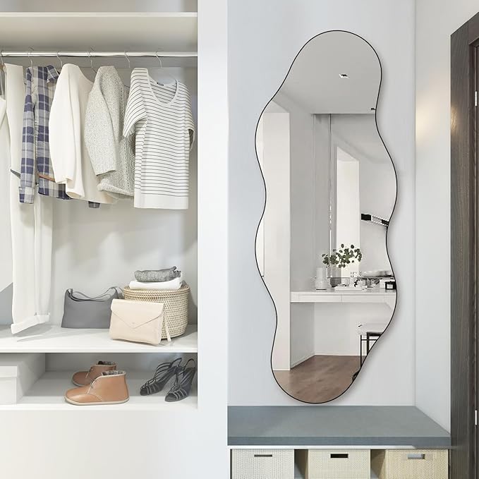 QDSSDECO Full Length Mirror 63"x24" Irregular Wall Mirror Cloud Frameless