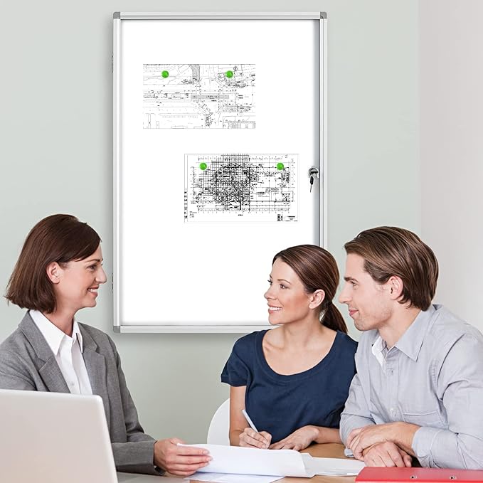 Lockable Magnetic Enclosed 36x24 inches Dry-Erase whiteboard, Tamper-Resistant Wall-Mounted Display whiteboard, Aluminum-Framed Window whiteboard (White)