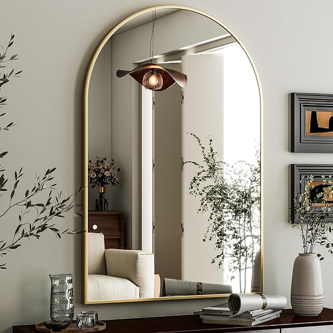 HARRITPURE Arched Wall Mirror – 26"x38" Arch Bathroom Mirror Metal Frame Vanity