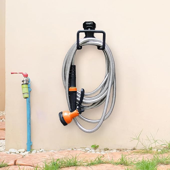 Besiter Garden Hose 75FT Stainless Steel Water Hose with 10 Functions Adjustable Spray Nozzle, Heavy-Duty Metal Garden Hose Flexible Durable No-Tangle & Kink Leak Dog Proof Hose for Yard Lawn(Orange)