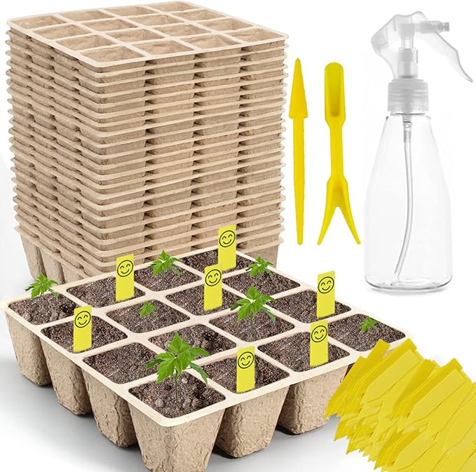 TCBWFY 320Cells Seedling Start Trays,20 Pack Peat Pots Seedling Pots Biodegradable,Seedling Starter Kit,Organic Germination Plant Starter Trays