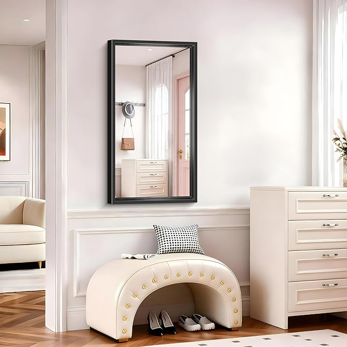 20x36 Inch Black Bathroom Mirror, Brushed Black Rectangle Mirror