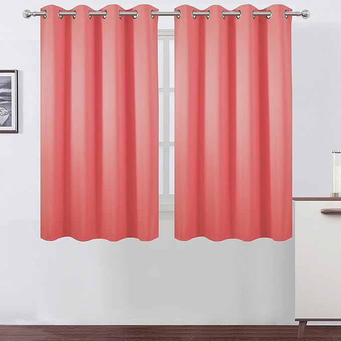 LEMOMO Coral Blackout Curtains 52 x 54 Inch Length/Set of 2 Curtain
