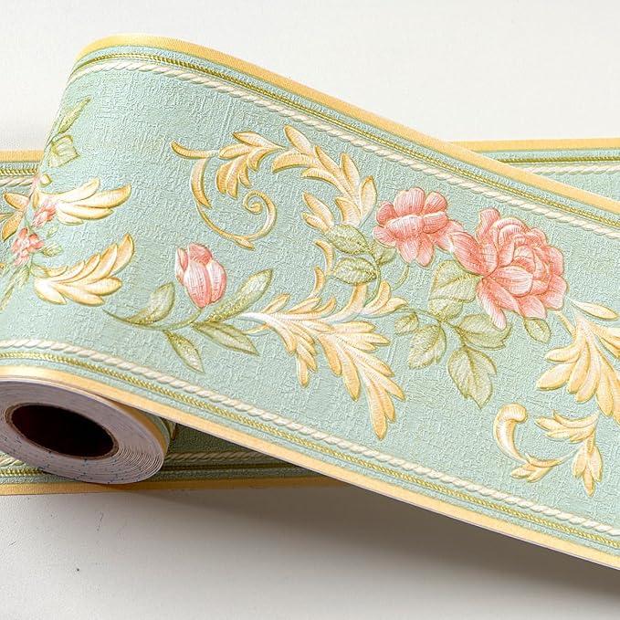 AbaBoorty Green Floral Wallpaper Border Decor 196"X4.1" Peel and Stick Wall