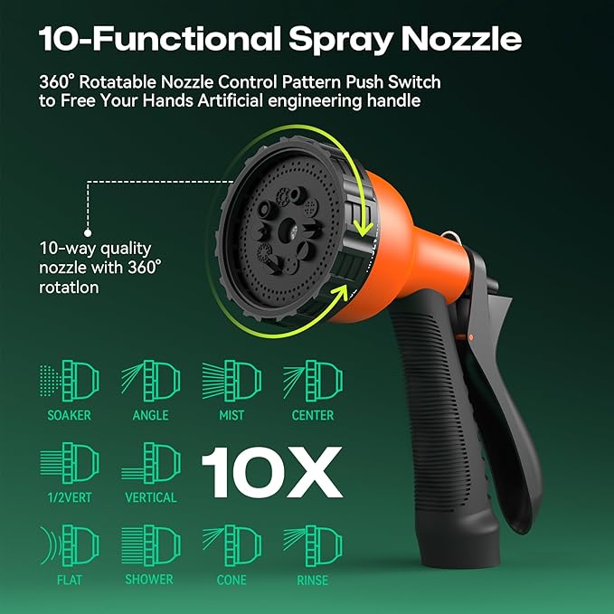 Garden Hose 100ft NON-EXPANDABLE Water Hose, 3-Layer Lightweight Nylon Braided Hose for Yard, Car Wash & Pet Shower, 600 PSI Burst Heavy Duty Kink-Free with 10-Way Nozzle & 3/4" Brass Fittings