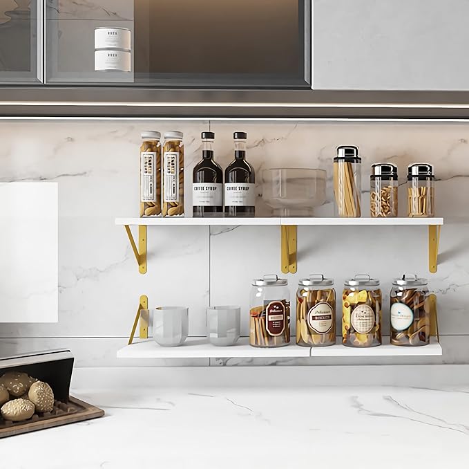 YGEOMER White Shelves for Wall, Different Sizes Wall Floating Shelves for