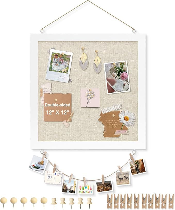 Double-Sided Cork Board with Linen, Picture Display Vision Board Kit Corkboards