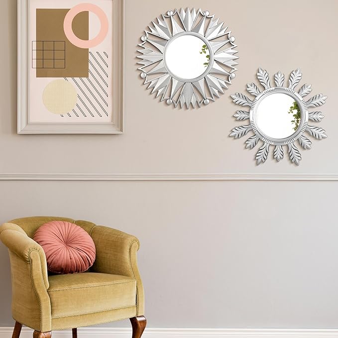 Dandat Set of 4 Gold Mirrors for Wall Decor Small Circle Flowers Mirrors
