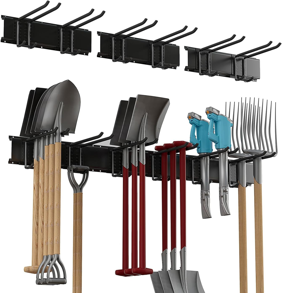 Garage Tool Rack Wall Mount â 48 inches Heavy-Duty Garden Tool Holder with 6 Adjustable Hanging Hooks â Garage Wall Storage Organizer for Shovel, Rake â Max Load 540 lbs (48 inch)