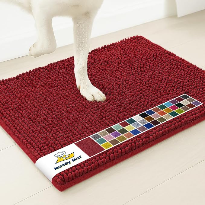 Muddy Mat® | Super Water Absorbent Door Mat Indoor, Microfiber Quick Dry Chenille Entryway Rug, Slip Resistant Front Door Mat, Indoor Mats for Entryway, Machine Washable Pet Rug, Red 20" x 33"