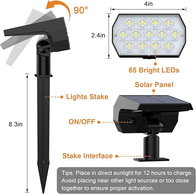 WELALO Solar Spot Lights Outdoor, Solar Landscape Spotlights, Solar Powered