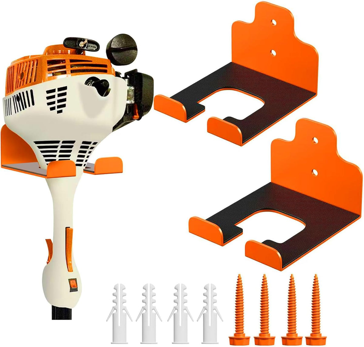 Garage Organizer Trimmer Rack, Garden Power Tool Hanger Weed Whackers Holder Wall Mounted for Grass Trimmer, Hedge Trimmer, Garage Trimmer, Garden Tools,2 Pack(Orange)