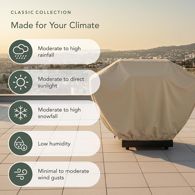 Covermates Classic Grill Cover - All-Weather Heavy Duty Outdoor BBQ Cover with Water-Resistant 12-Gauge Vinyl, Mesh Vents, Protection for Large Outdoor Grills, 66 Inch, Classic Tan