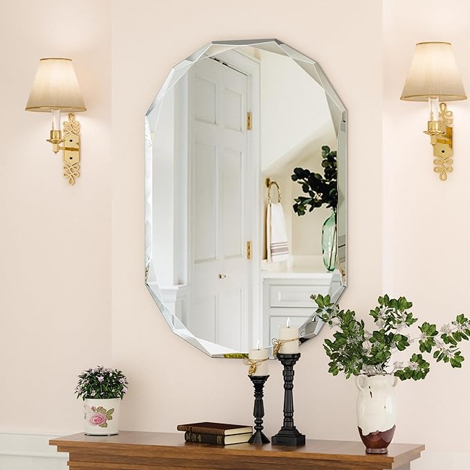 Suidia Bathroom Mirror, Frameless Bathroom Mirror