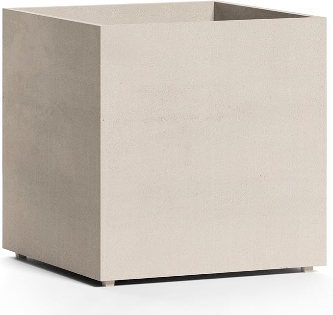 Reglito Cube Planter â Fiberglass Indoor/Outdoor and Weather-Resistant Large Planter (Sand Stone, 27.6" L x 27.6" W x 28.1" H)