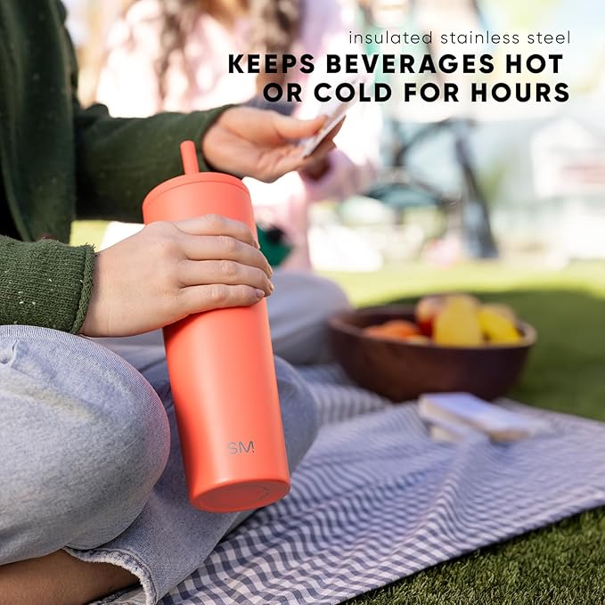 Simple Modern Insulated Tumbler with Lid and Straw | Iced Coffee Cup Reusable Stainless Steel Water Bottle Travel Mug | Gifts for Women Men Her Him | Classic Collection | 20oz | Blush