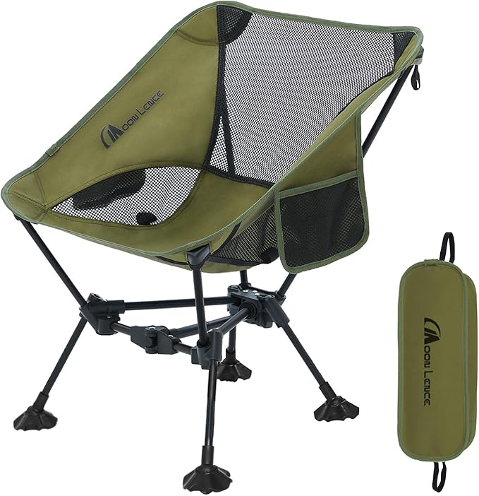 MOON LENCE Portable Camping Chairï¼Lightweight Backpacking Hiking Chairs,Compact,Foldable,with Anti-Sinking Large Feet for Beach,330 lbs Capacity (Green, Standard)