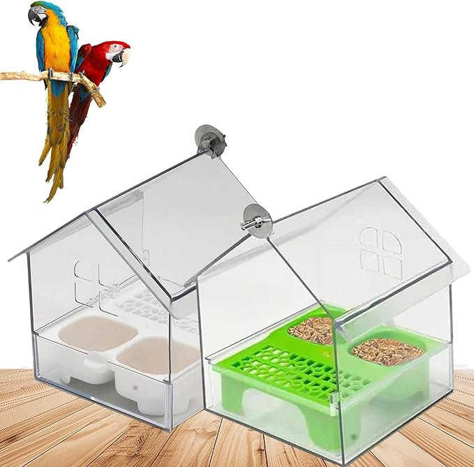 2026 New Pull-Out External Parrot Feeder, Bird Bath for Cage, 7*6*5.5in Bird Feeder House, Transparent Parakeet Cage Accessories, Easy To Fill, Clean, Long-Lasting, for Finch and Hummingbird (MIX)