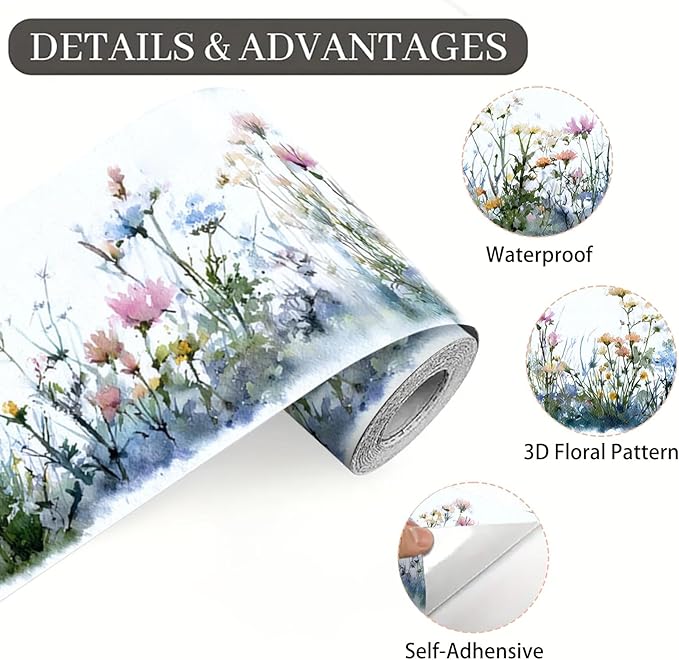 Wildflower Wallpaper Border 196x4 Inch Peel and Stick Wall Border Self Adhesive