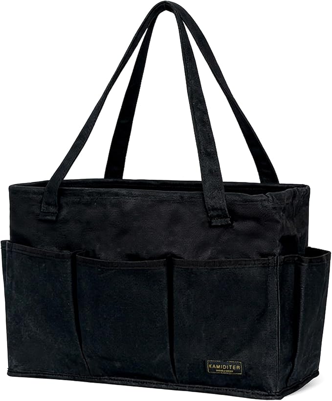 Tool Pouch, Heavy Duty 16oz Waxed Canvas Tool Bag, Rectangle Foldable Open Top Tool Bags with Handles, 10 Pockets | 15.5 x 7.5 x 10.5 Inches