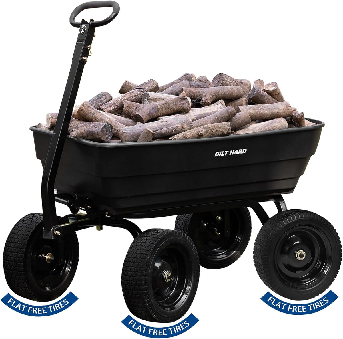 BILT HARD 1200 lbs Poly Garden Dump Cart with No Flat Tires, Quick Release, 2-in-1 Convertible Handle, 7 Cu Ft Dump Wagon Heavy Duty for Yard, Outdoor