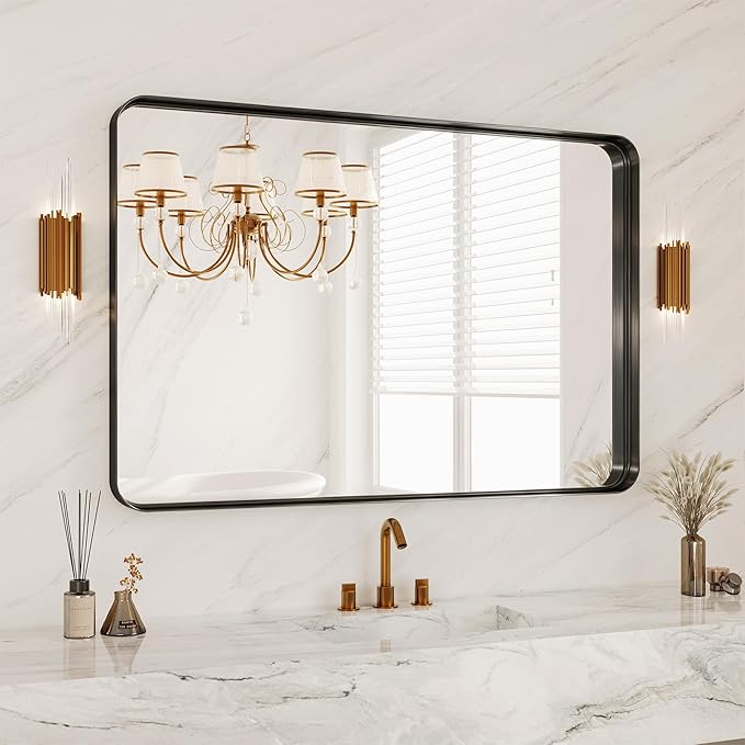 48X32 Inch Metal Black Framed Bathroom Mirror