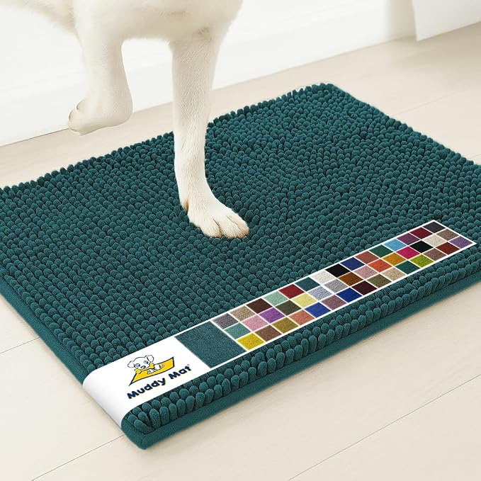 Muddy Mat® | Super Water Absorbent Door Mat Indoor, Microfiber Quick Dry Chenille Entryway Rug,Slip Resistant Front Door Mat,Indoor Mats for Entryway,Machine Washable Pet Rug, Atlantic Blue 20" x 33"