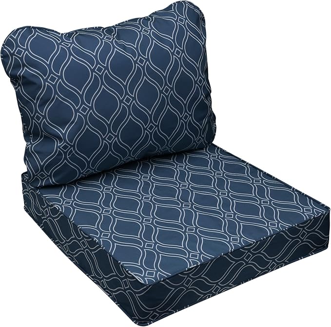 AAAAAcessories Outdoor Seat Cushions for Chairs, Fade-Resistant, Waterproof Patio Furniture Replacement Cushions, 21" x 19" x 3" + 21" x 19", Slate Blue Vine Trellis