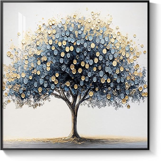 Framed Square Tree of Life Wall Art, Minimalist Elegant Luxury Abstract Tree