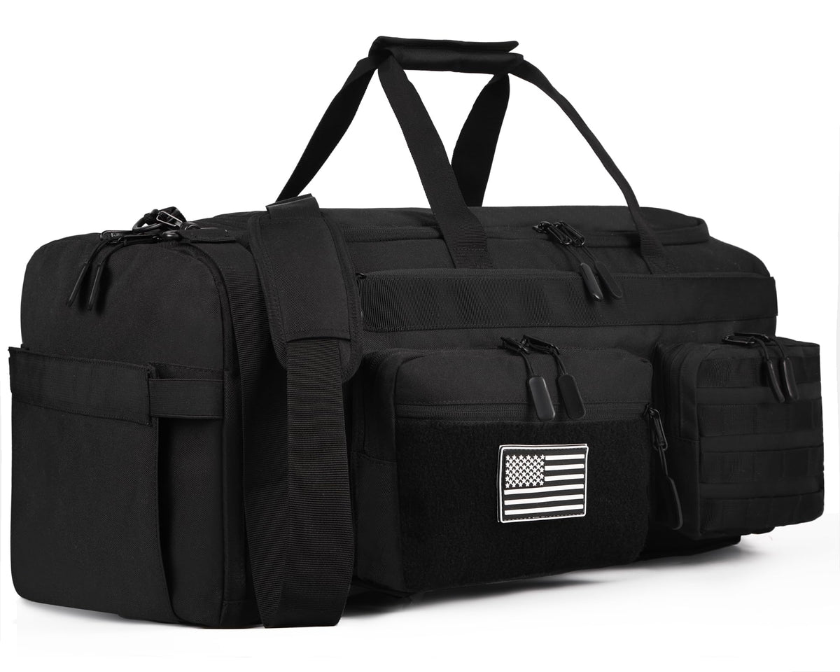 LHI 50L Tactical Duffle Bag for Men, 3-in-1 Gym Duffle and Backpack, Shoe Compartment, Laptop Sleeve and MOLLE, Carry-On Travel Weekender and Overnight Bag â Black