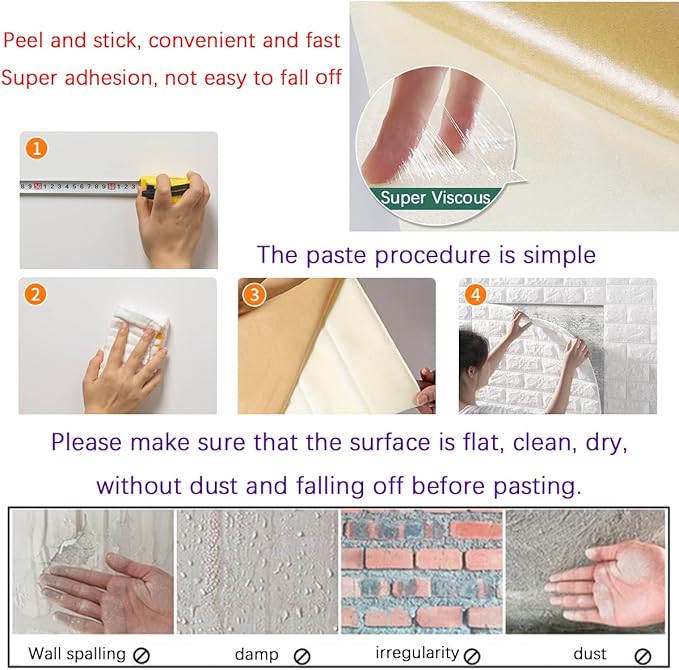 30PCS 3D Wall Panels Peel and Stick Faux Brick Wallpaper Black Self Adhesive